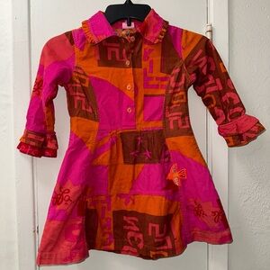 Oilily Corduroy Dress Size 116  5/6 Hot Pink, Orange and brown